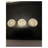 3 Silver Mercury Dimes