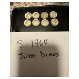 (8) 1964 Silver Dimes