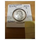 1953 D silver Washington quarter
