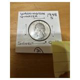1948 S silver Washington quarter