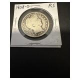 1908 O Barber half dollar