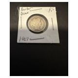 1907 Silver Barber dime