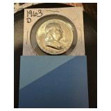 1963 E Silver Ben Franklin half dollar