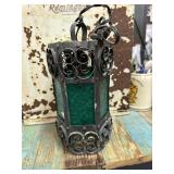 Metal, glass hanging lamp