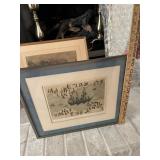 Framed Cargo ship print,signed