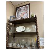 3ft wooden shelf w/misc collectibles