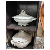 Misc white glazed soup tureen, dish