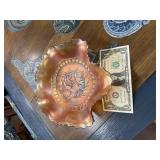 Scalloped edge Orange Carnival glass dish