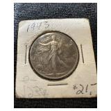 1943 US silver Walking Liberty half dollar