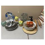 Misc glassware, collectibles, cookbooks etc