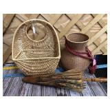 Misc baskets, paper umbrella