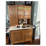 Oak kitchen cabinet, enamel top cabinet