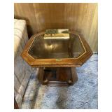 Oak glasstop lamp table