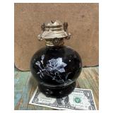 Black glass, Rose decor Oil lamp base
