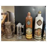 MIsc steins and liquor bottles
