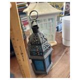 Metal lantern-blue glass