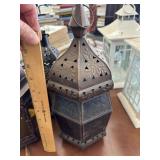 Metal lantern-blue glass