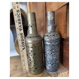 Pair of brass over glass cannisters