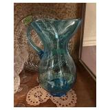 Blue glass pitcher