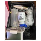 Tub of misc home and kitchen items