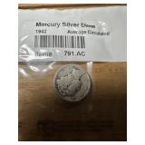 1942 US Silver Mercury dime