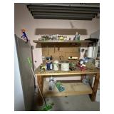 Shop wooden work table w/misc contents