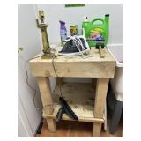 Wooden table w/misc laundry supplies