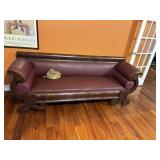 Walnut frame Empire style w/leather? cover couch