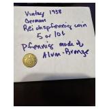 Vintage 1938 German Reichspfennig 5 or 10 cent