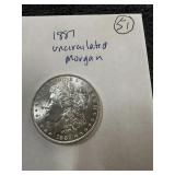 1887 Uncirculated Morgan silver dollar