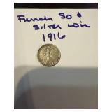 1916  50 cent French silver coin