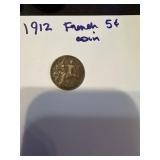 1912 French 5 cent coin
