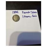 1894 French Silver 1Franc coin