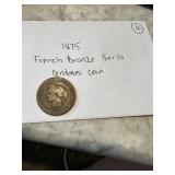 1875 French Bronze 5 or 10 centimes coin