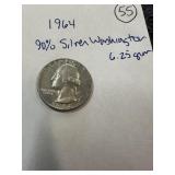 1964 90% Silver Washington quarter
