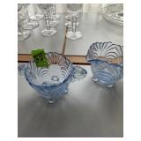 Blue glass cream and sugar