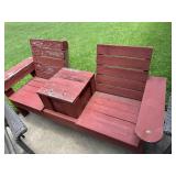 Wooden, red outdoor bench