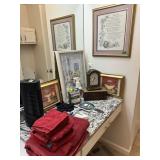 MIsc contents of bathroom, bedroom linens
