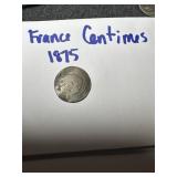 1875 France Centimes silver coin