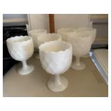 Set of vintage white milk glass pedestal goblets