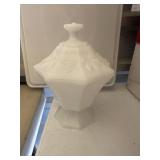 Vintage white glass dish w/lid