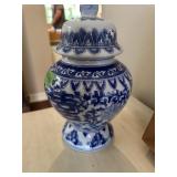 Glazed Asian Urn with lid