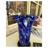 Blue glass vase-handblown?
