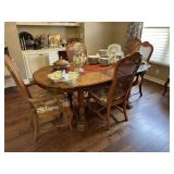 Wooden Dining table with 6 chairs, 2 leaves