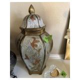 Large enamel over brass cannister w/lid