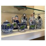 Misc glazed blue and white figurines, etc