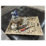 Wooden tray w/misc home decor