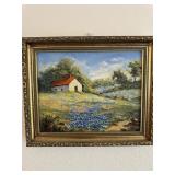 Small wood frame Blue Bonnet painting