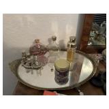 MIrror tray w/misc bottles