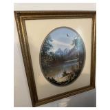 Framed Lake and mountains painting